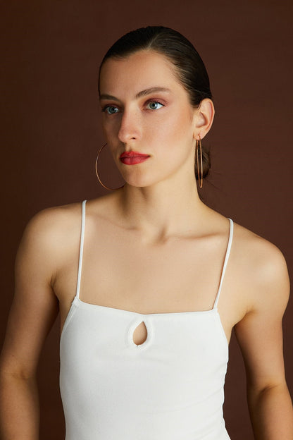 Ekru Askılı Triko Crop Top