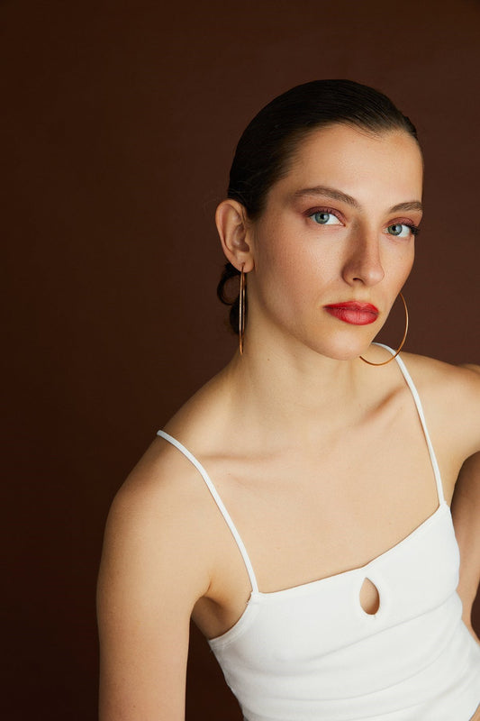 Ekru Askılı Triko Crop Top