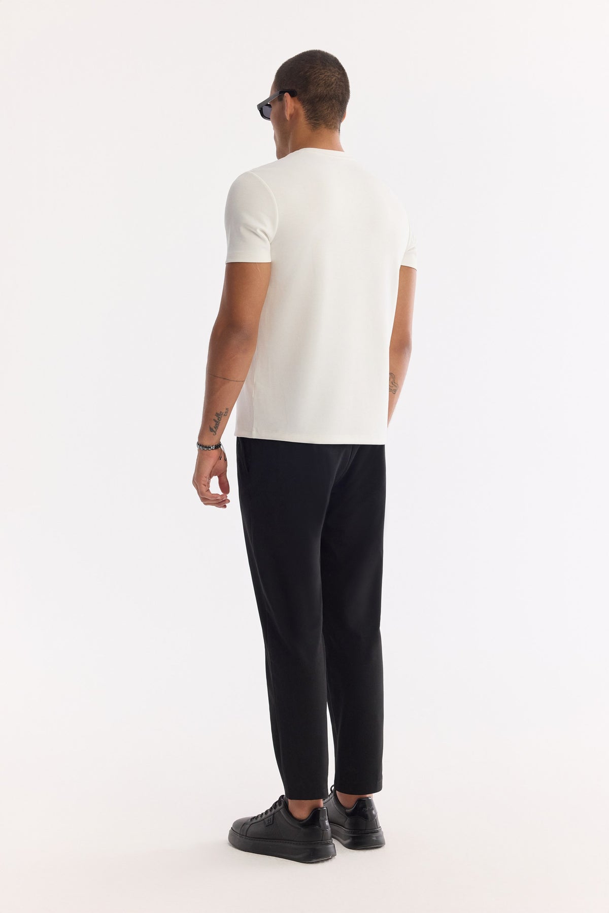 Ekru Bisiklet Yaka Baskılı Bi-stretch Interlok T-shirt