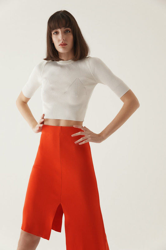 Bisiklet Yaka Ekru Kısa Triko Bluz