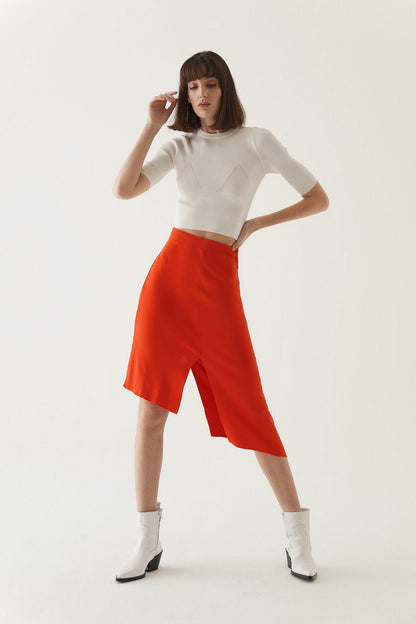 Bisiklet Yaka Ekru Kısa Triko Bluz