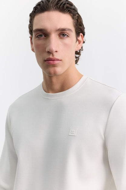 Ekru Bisiklet Yaka Kolay Ütülenen Interlok Sweatshirt