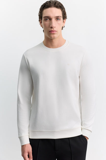 Ekru Bisiklet Yaka Kolay Ütülenen Sweatshirt