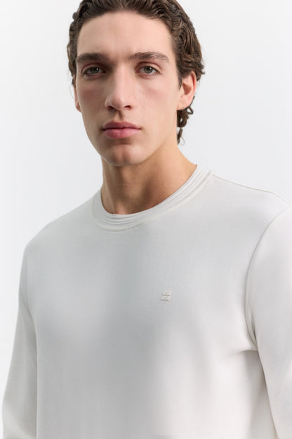 Ekru Bisiklet Yaka Kolay Ütülenen Sweatshirt