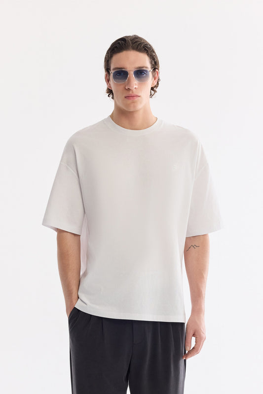 Ekru Bisiklet Yaka Oversize Rayon T-shirt