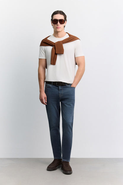 Ekru Bisiklet Yaka Soft Touch Premium Basic T-shirt