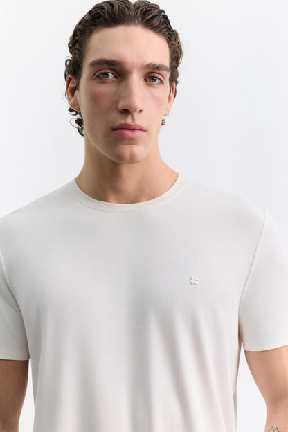 Ekru Bisiklet Yaka Soft Touch Premium Basic T-shirt