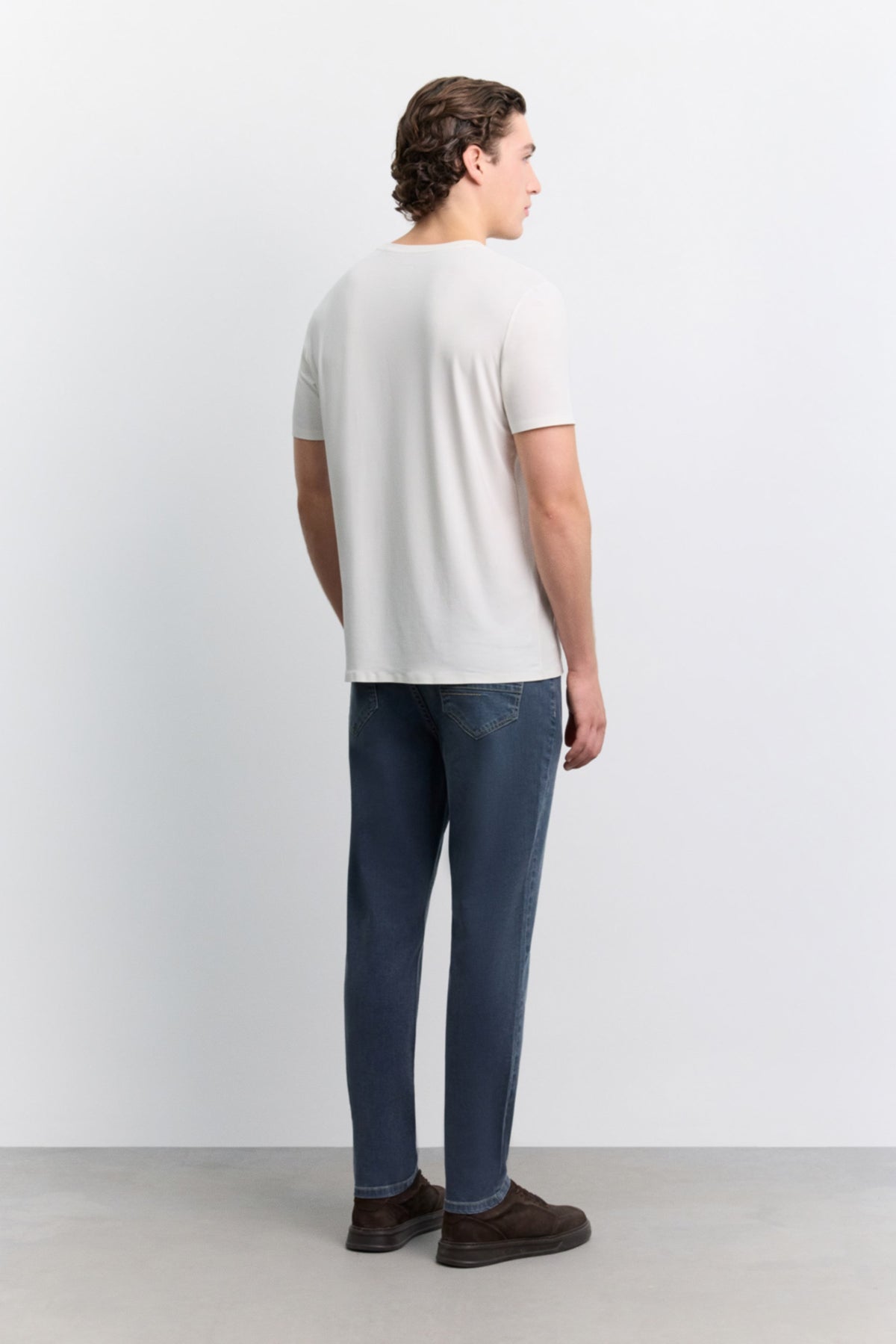 Ekru Bisiklet Yaka Soft Touch Premium Basic T-shirt
