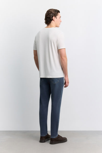 Ekru Bisiklet Yaka Soft Touch Premium Basic T-shirt