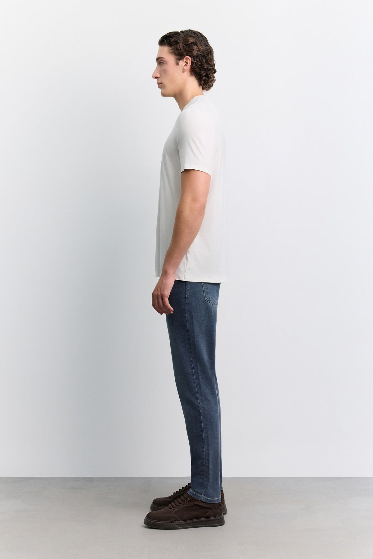 Ekru Bisiklet Yaka Soft Touch Premium Basic T-shirt