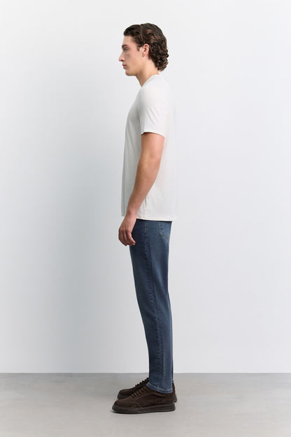 Ekru Bisiklet Yaka Soft Touch Premium Basic T-shirt