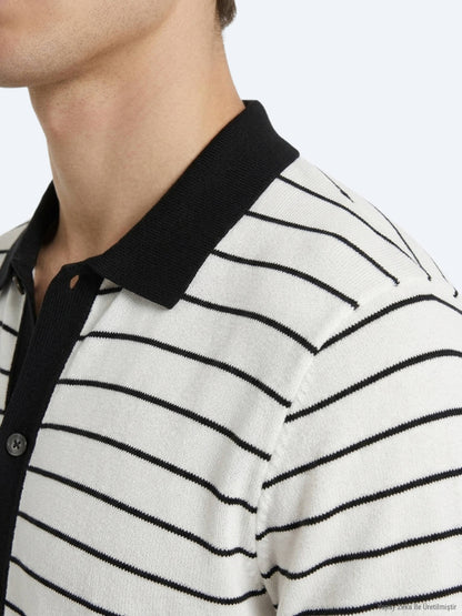 Ekru Çizgili Regular Fit Kısa Casual Pamuk Karışımlı Gömlek