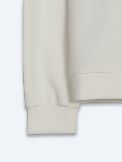 Ekru Dik Yaka Düz Sweatshırt