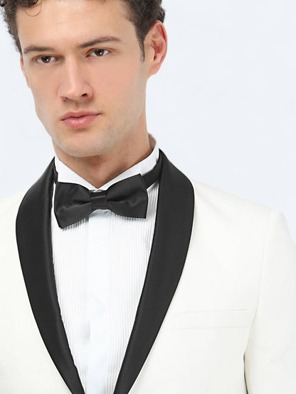 Ekru Düz Slim Fit Şal Yaka Dokuma Smokin Takım Elbise