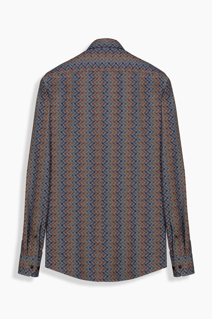 Eleta Uzun Kol Slim Desenli Gri Gömlek