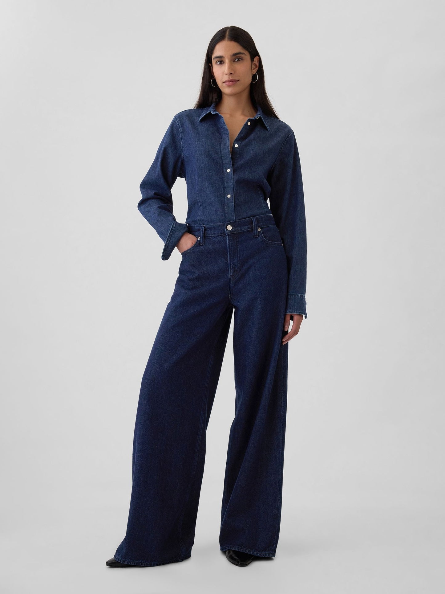 Lacivert Mid Rise UltraSoft Baggy Jean Pantolon