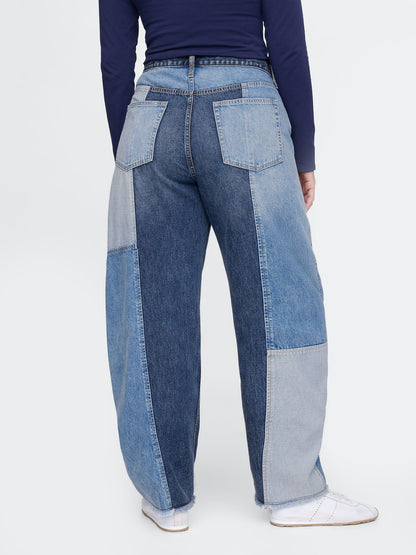 Mavi High Rise Patchwork Barrel Jean Pantolon
