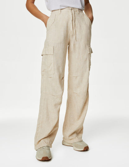 Straight Leg Keten Kargo Pantolon