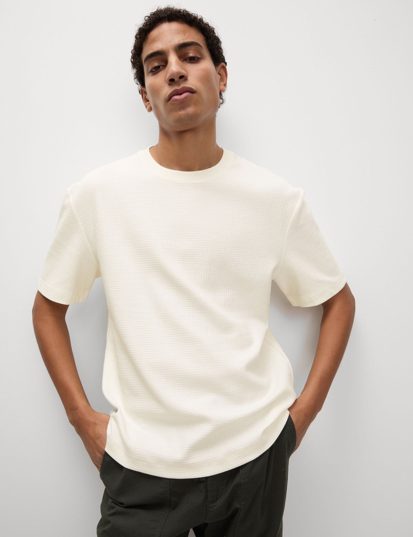 Saf Pamuklu Relaxed Waffle T-shirt