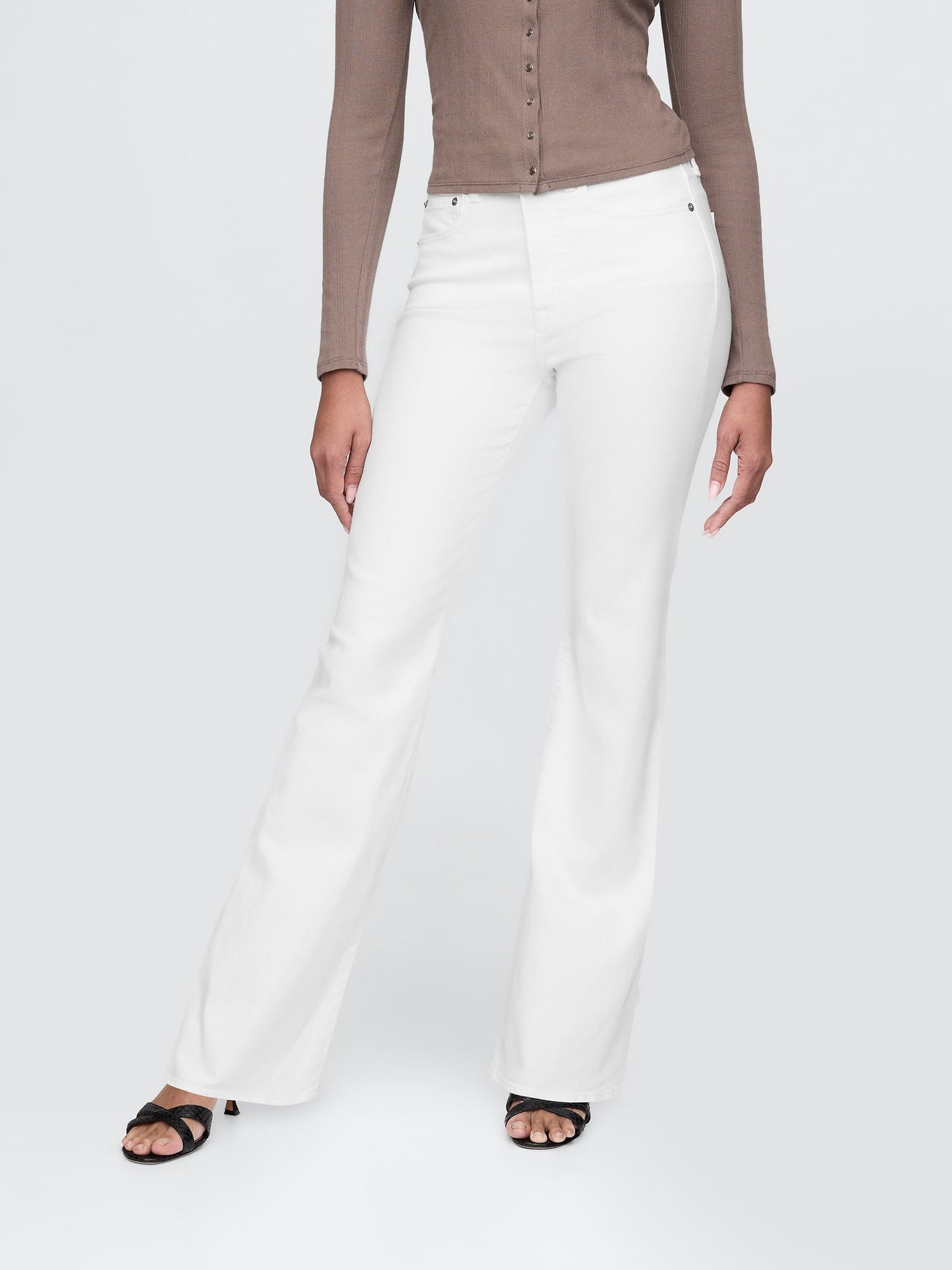 Beyaz High Rise '70s Flare Jean Pantolon