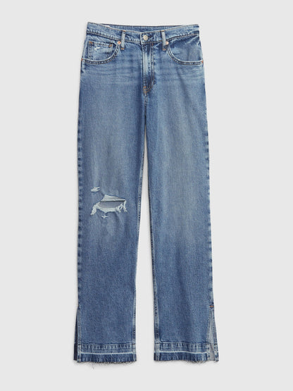 Koyu Mavi Mid Rise Cotton '90s Loose Jean Pantolon