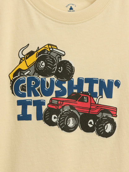 Krem Grafik Baskılı T-shirt