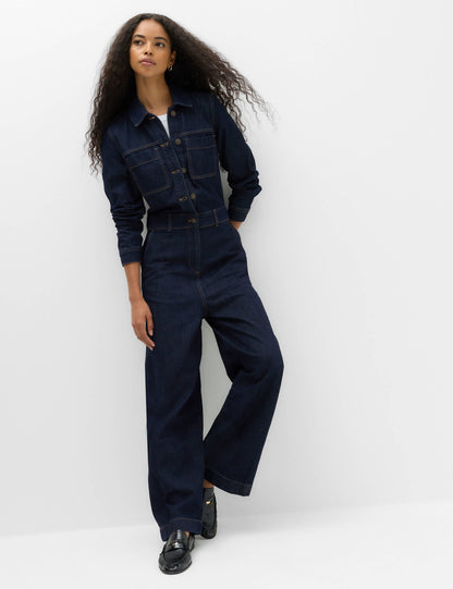 Denim Uzun Kollu Geniş Paça Tulum