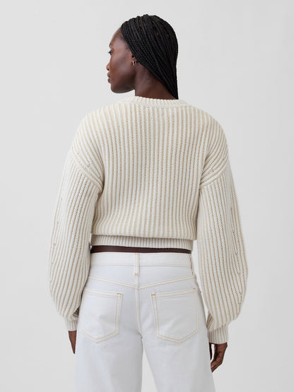 Beyaz 100% Pamuk Barrel Kol Crop Kazak