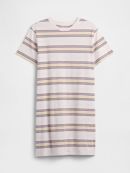 Beyaz Relaxed Stripe Mini T-shirt Elbise