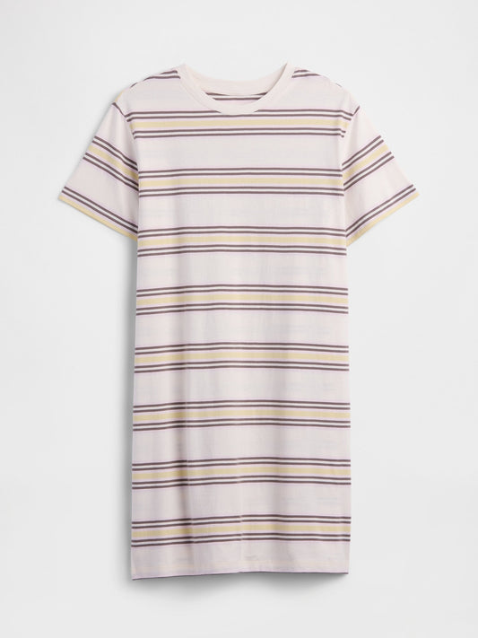 Beyaz Relaxed Stripe Mini T-shirt Elbise