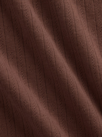 Kahverengi Pointelle Bisiklet Yaka T-shirt