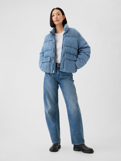 Açık Mavi Oversize Denim Puffer Şişme Ceket