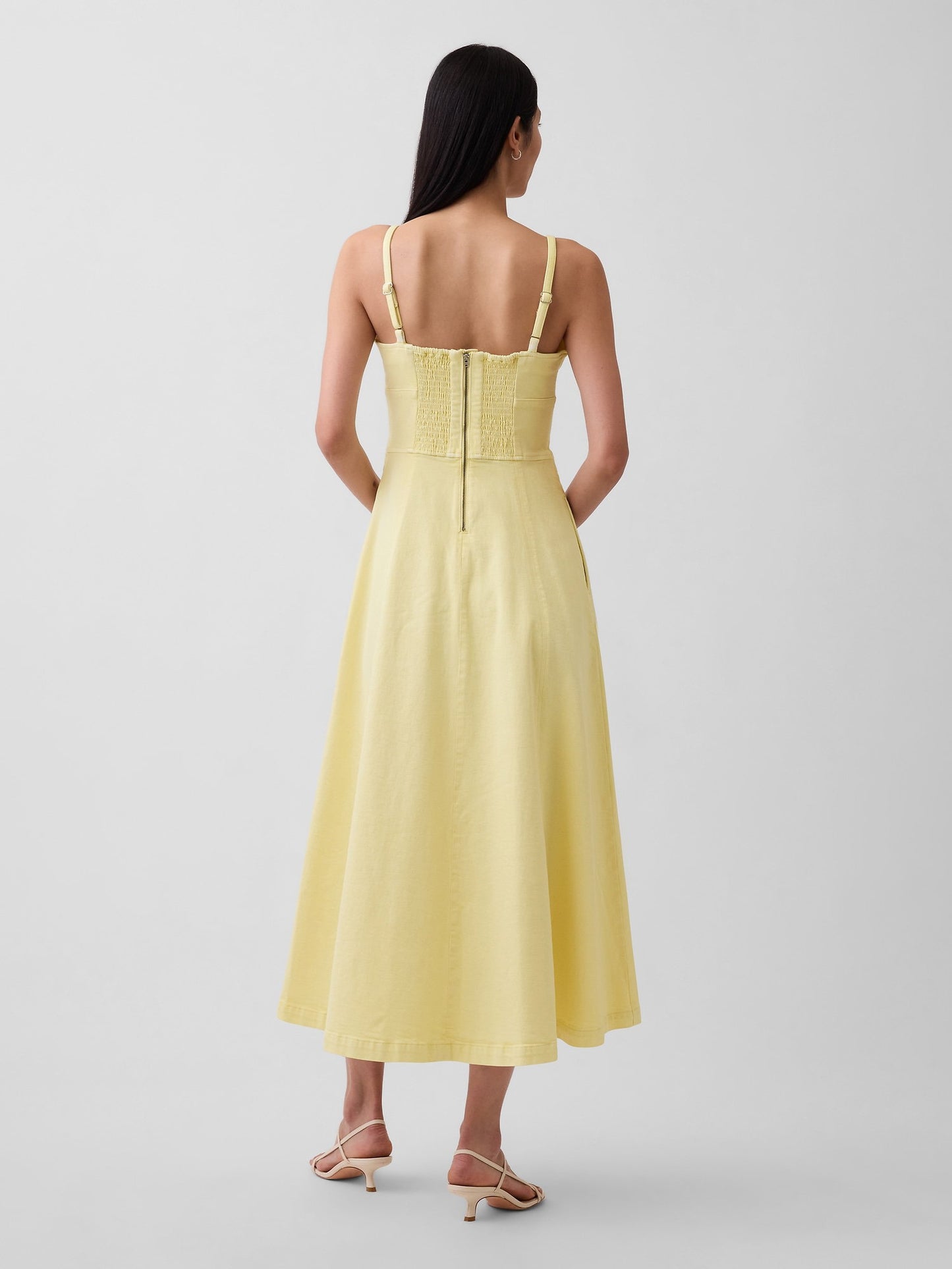 Sarı Denim Seamed Korse Maxi Elbise