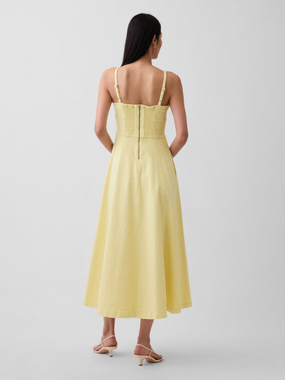 Sarı Denim Seamed Korse Maxi Elbise