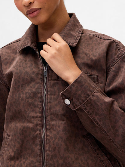 Kahverengi Cropped Denim Chore Ceket