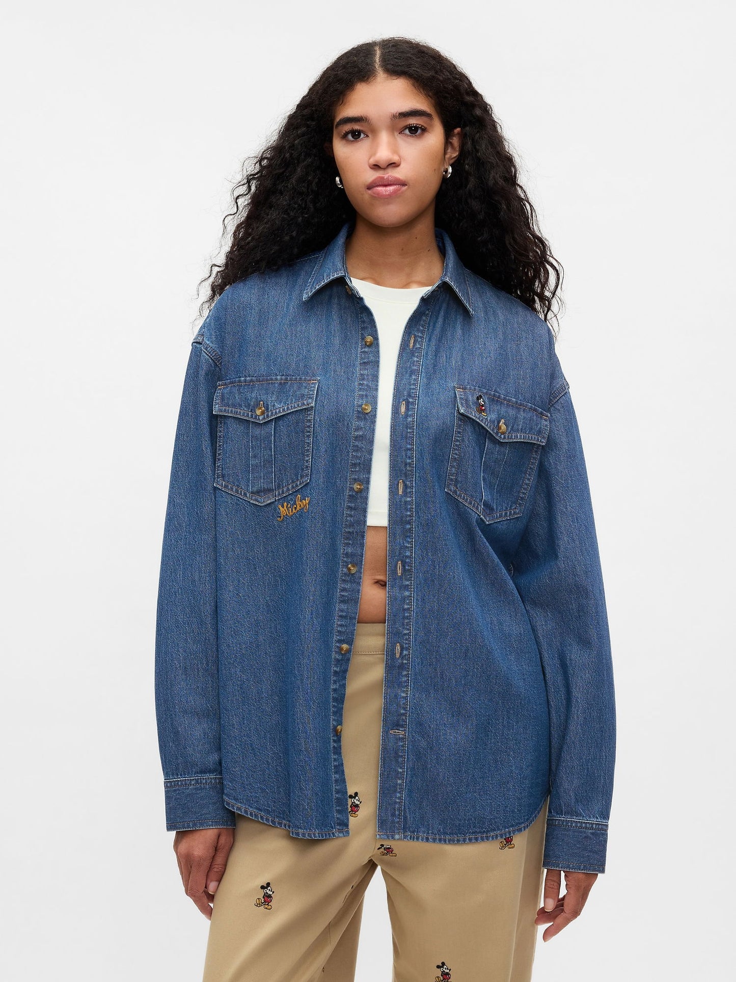 Lacivert Gap × Disney Denim Western Gömlek