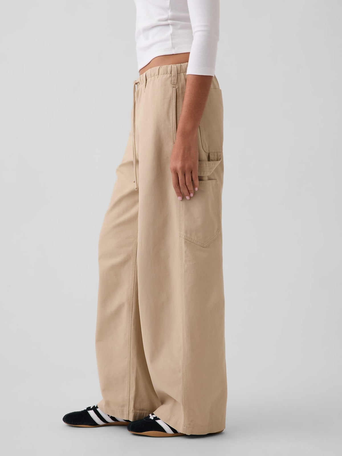 Haki Kanvas Easy Baggy Barrel Kargo Pantolon