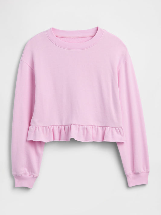 Açık Pembe Relaxed Fransız Havlu Kumaş Peplum Sweatshirt