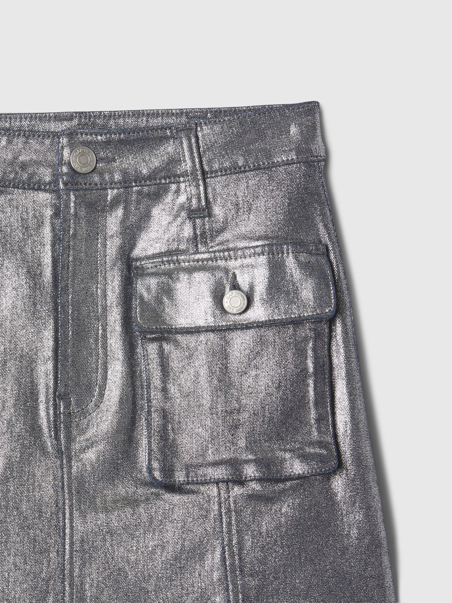Gri Parlak Kargo Denim Etek
