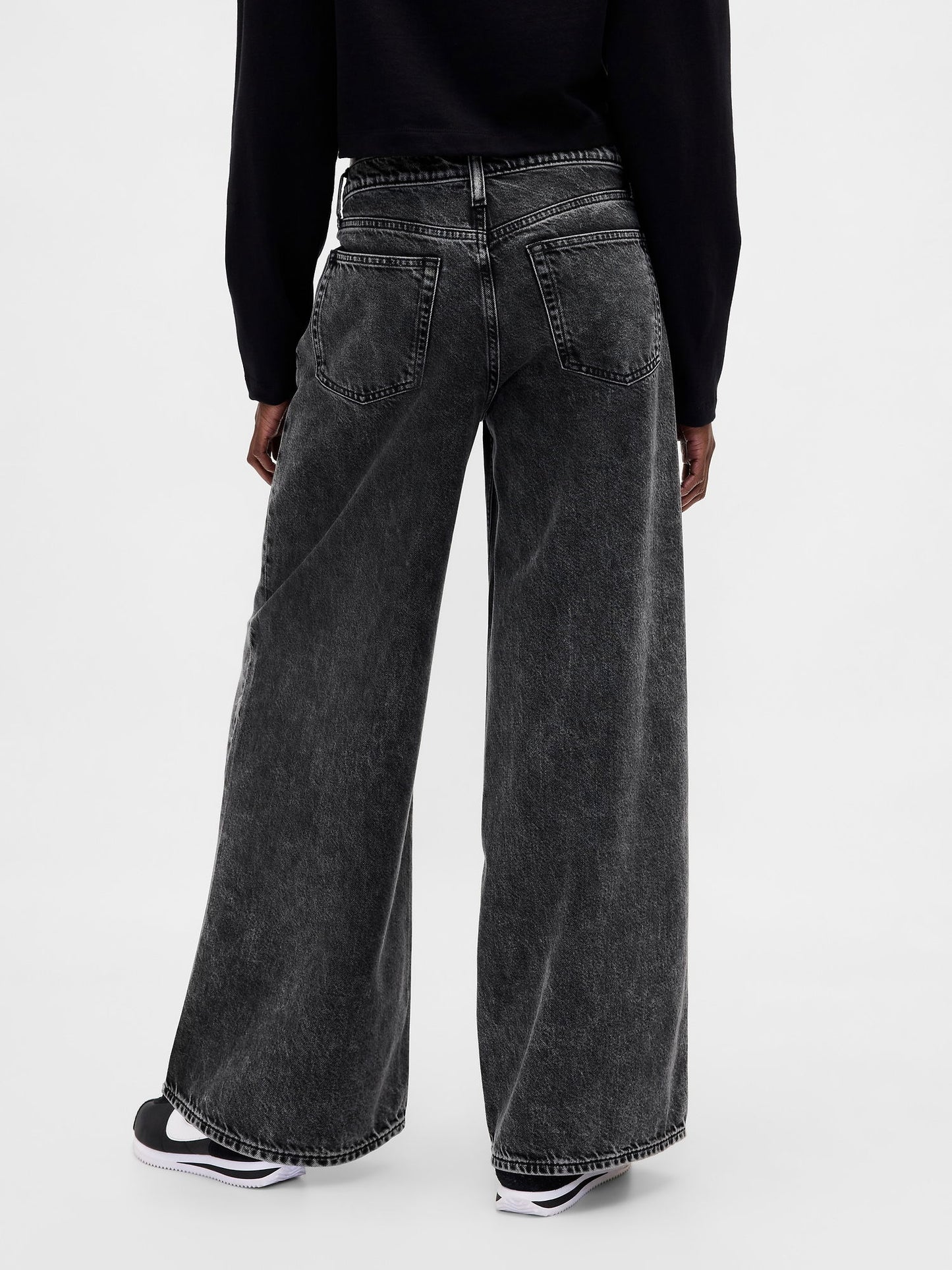 Siyah Mid Rise Ultrasoft Baggy Jean Pantolon