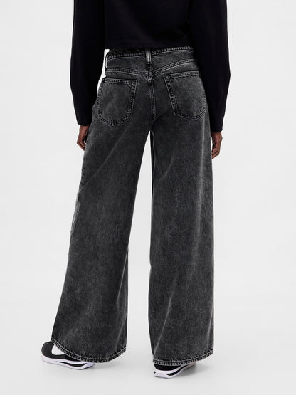 Siyah Mid Rise Ultrasoft Baggy Jean Pantolon