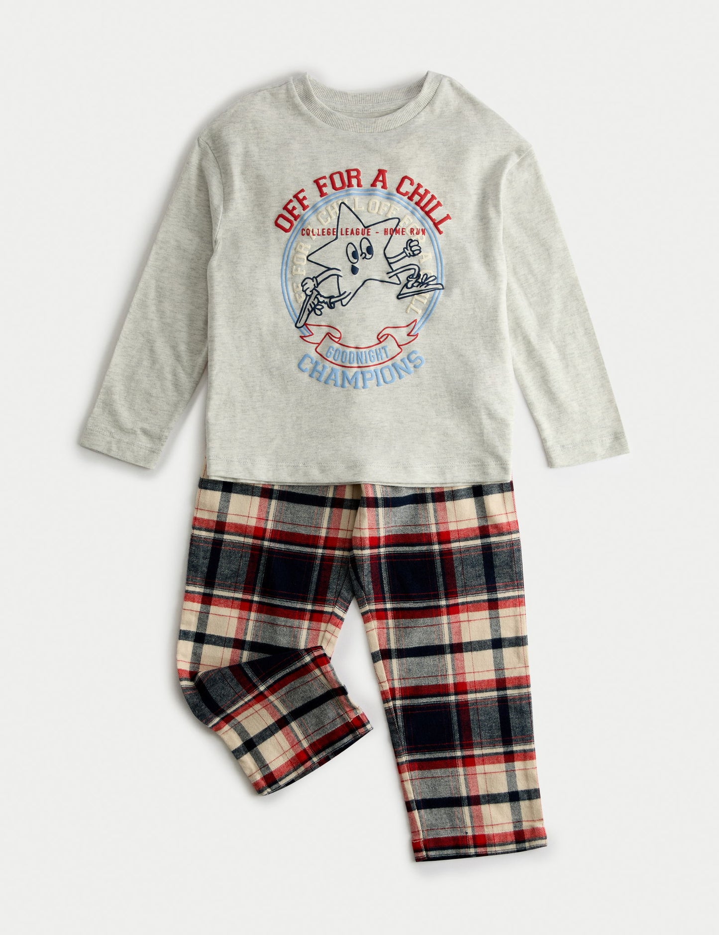 Saf Pamuklu Yıldız Desenli Kareli Pijama Takımı