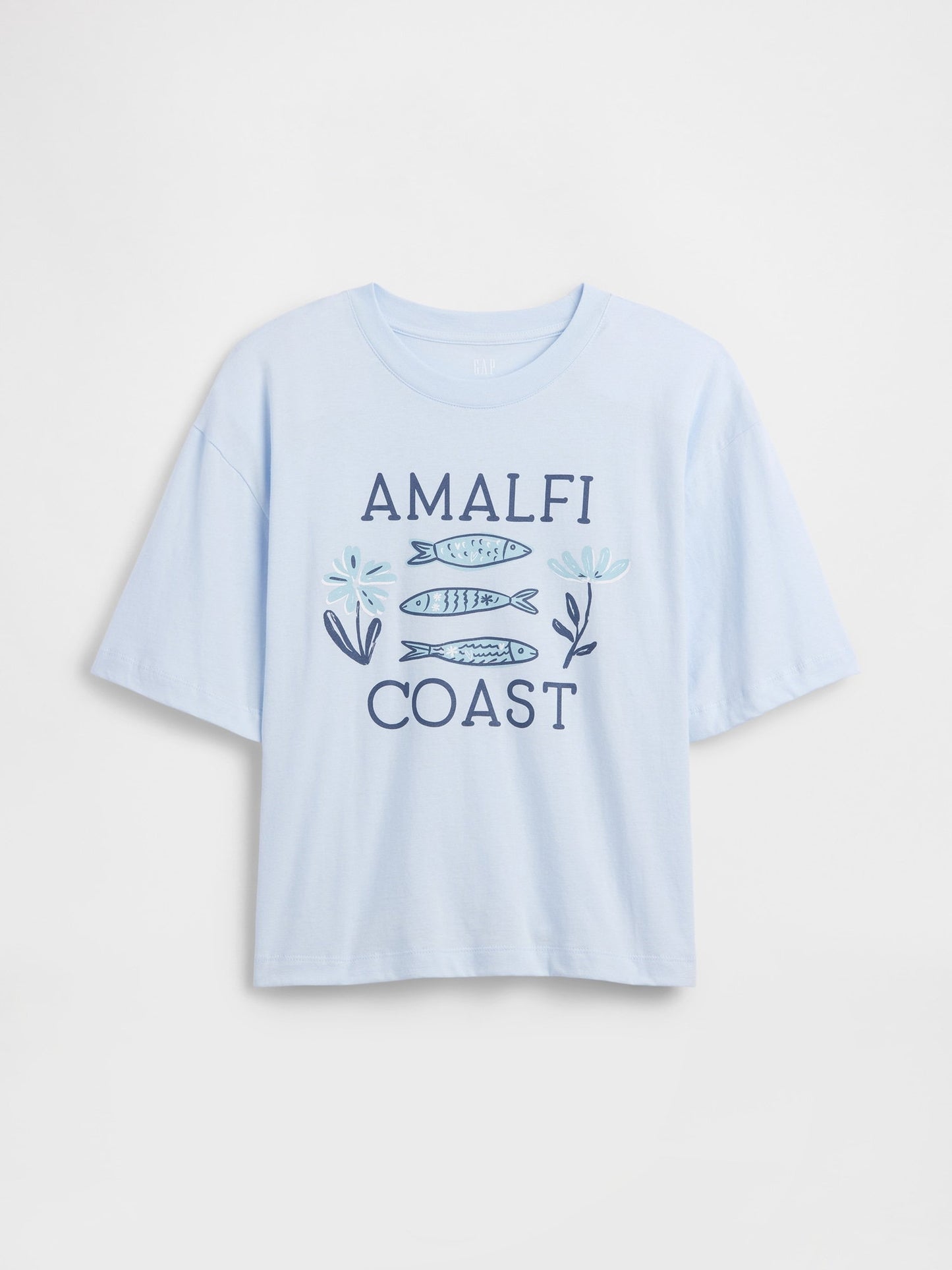 Açık Mavi Boxy Grafik Baskılı T-shirt