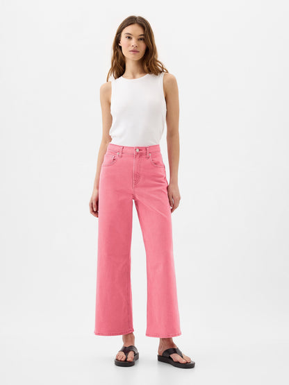 Pembe High Rise Wide-leg Crop Jean Pantolon