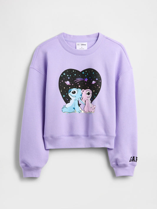 Mor Disney Lilo Ve Stitch Oversized Grafik Baskılı Sweatshirt
