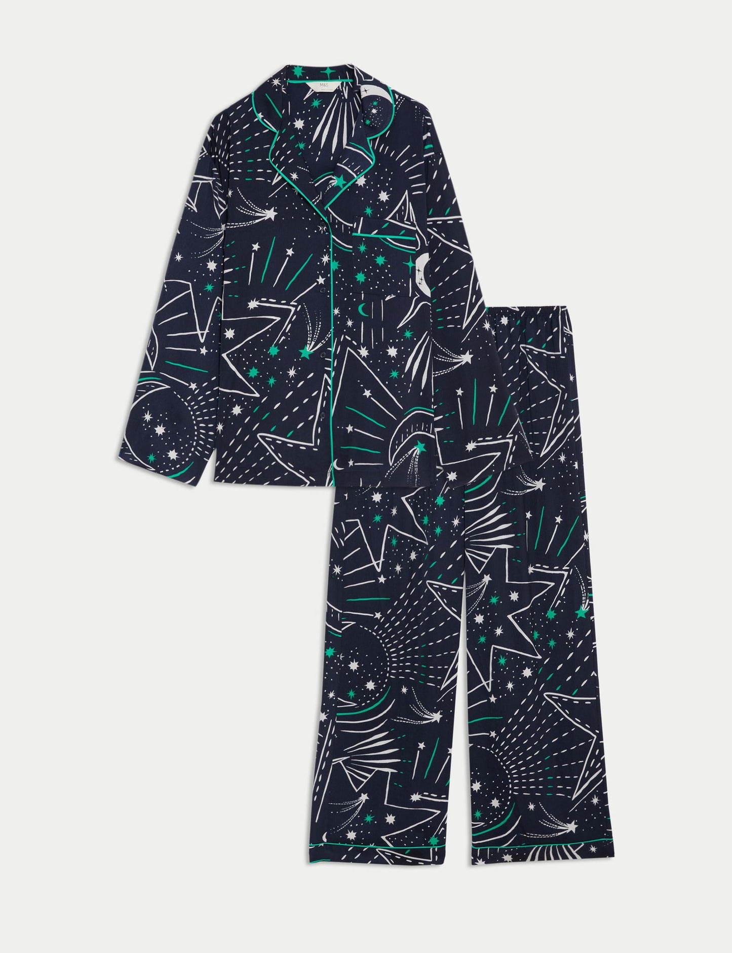 Desenli Saten Pijama Takımı