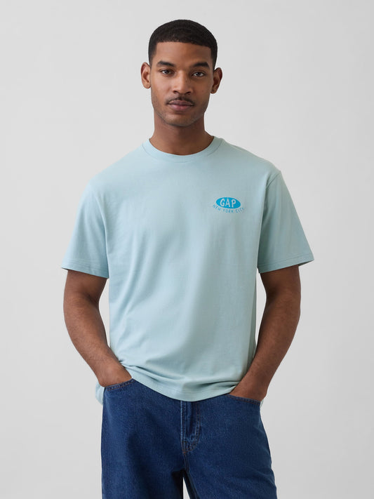 Açık Mavi Everyday Soft Relaxed Grafik Baskılı T-shirt