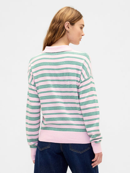 Açık Pembe Cashsoft Relaxed Triko Polo Kazak