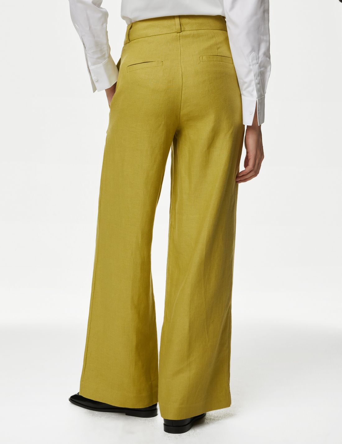 Yüksek Bel Wide Leg Saf Keten Pantolon