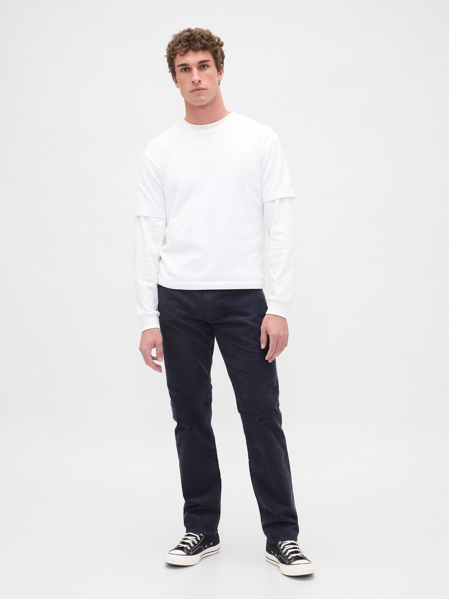Koyu Mavi Corduroy Straight Pantolon